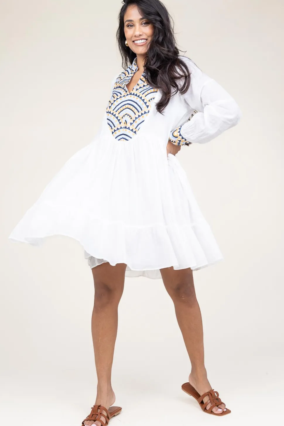 Fashion Greek Archaic Kori Dress With Embroidery Alexa | White... | | Little Soho