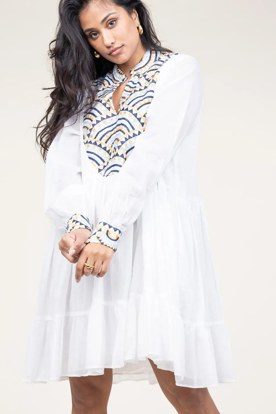 Fashion Greek Archaic Kori Dress With Embroidery Alexa | White... | | Little Soho