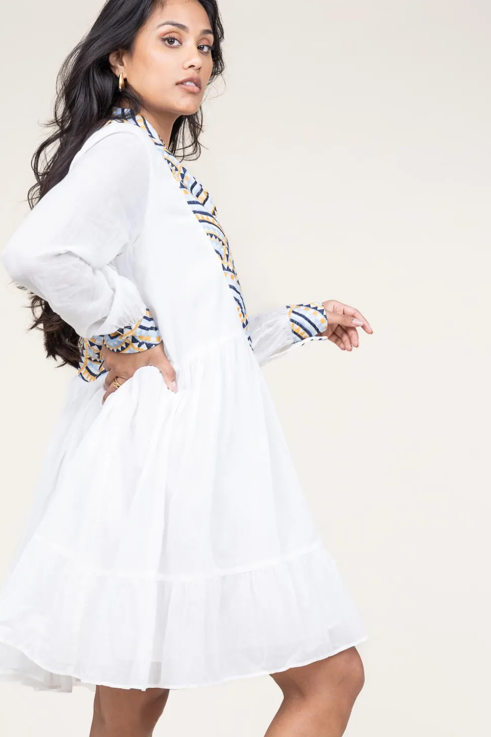 Fashion Greek Archaic Kori Dress With Embroidery Alexa | White... | | Little Soho