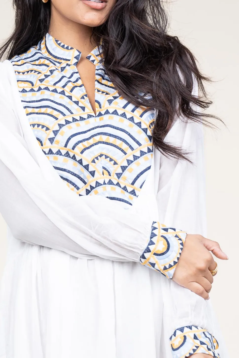 Fashion Greek Archaic Kori Dress With Embroidery Alexa | White... | | Little Soho