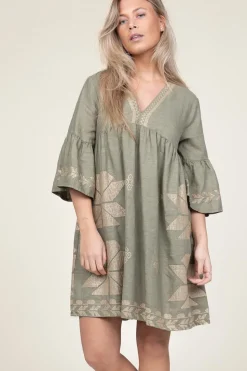 Best Greek Archaic Kori Dress With Gold Colored Embroidery Alena | Green... | | Little Soho