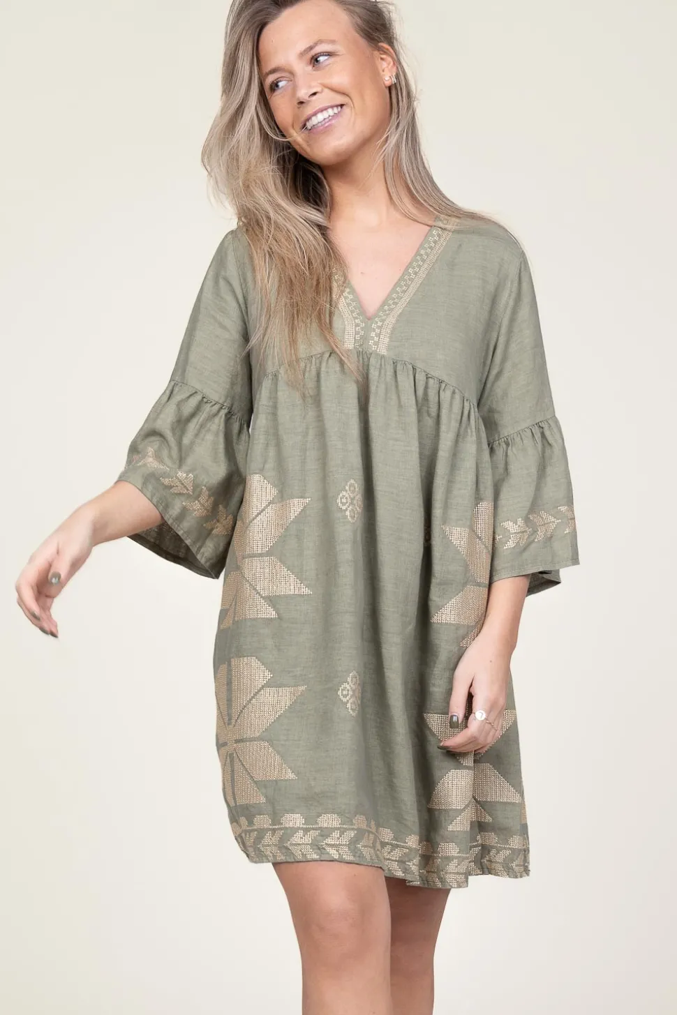 Best Greek Archaic Kori Dress With Gold Colored Embroidery Alena | Green... | | Little Soho