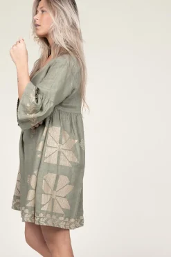 Best Greek Archaic Kori Dress With Gold Colored Embroidery Alena | Green... | | Little Soho