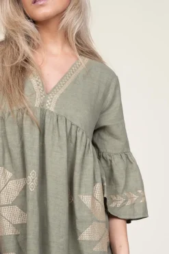 Best Greek Archaic Kori Dress With Gold Colored Embroidery Alena | Green... | | Little Soho