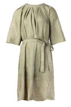 Clearance Greek Archaic Kori Dress With Labyrinth Embroidery Zoe | Green... | | Little Soho