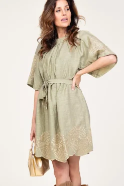 Clearance Greek Archaic Kori Dress With Labyrinth Embroidery Zoe | Green... | | Little Soho