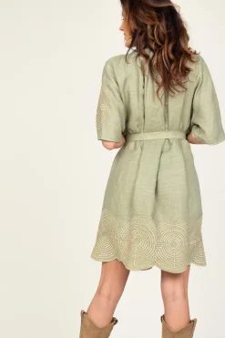 Clearance Greek Archaic Kori Dress With Labyrinth Embroidery Zoe | Green... | | Little Soho