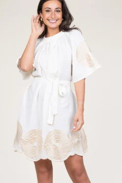 Shop Greek Archaic Kori Dress With Labyrinth Embroidery Lilly | Gold... | | Little Soho