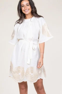 Shop Greek Archaic Kori Dress With Labyrinth Embroidery Lilly | Gold... | | Little Soho