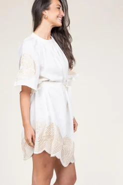 Shop Greek Archaic Kori Dress With Labyrinth Embroidery Lilly | Gold... | | Little Soho