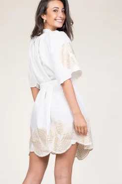 Shop Greek Archaic Kori Dress With Labyrinth Embroidery Lilly | Gold... | | Little Soho