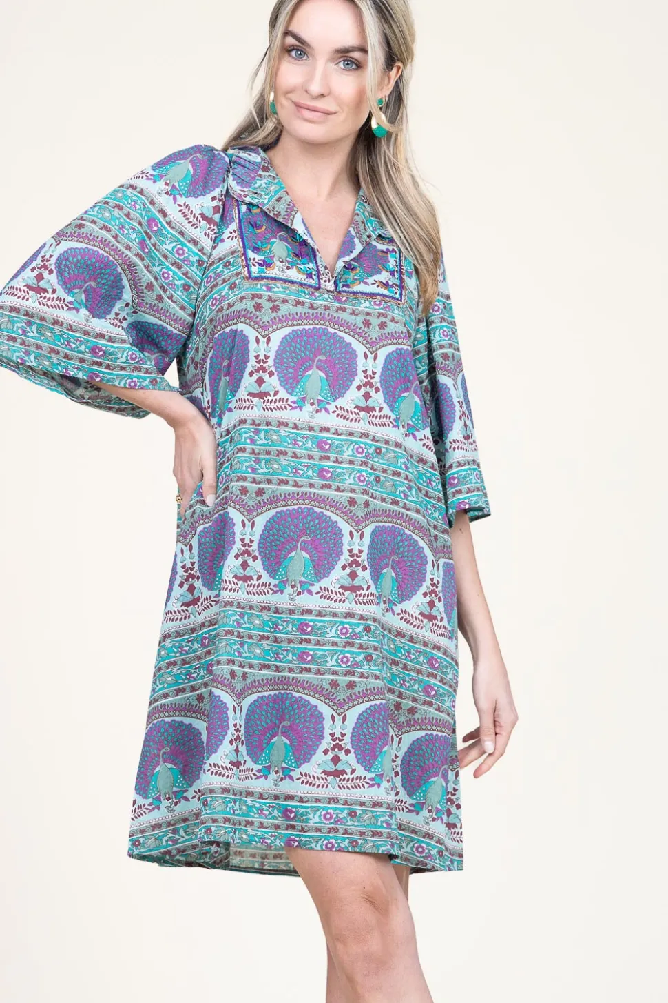 New Antik Batik Dress With Print And Embroidery Tala | Blue... | | Little Soho