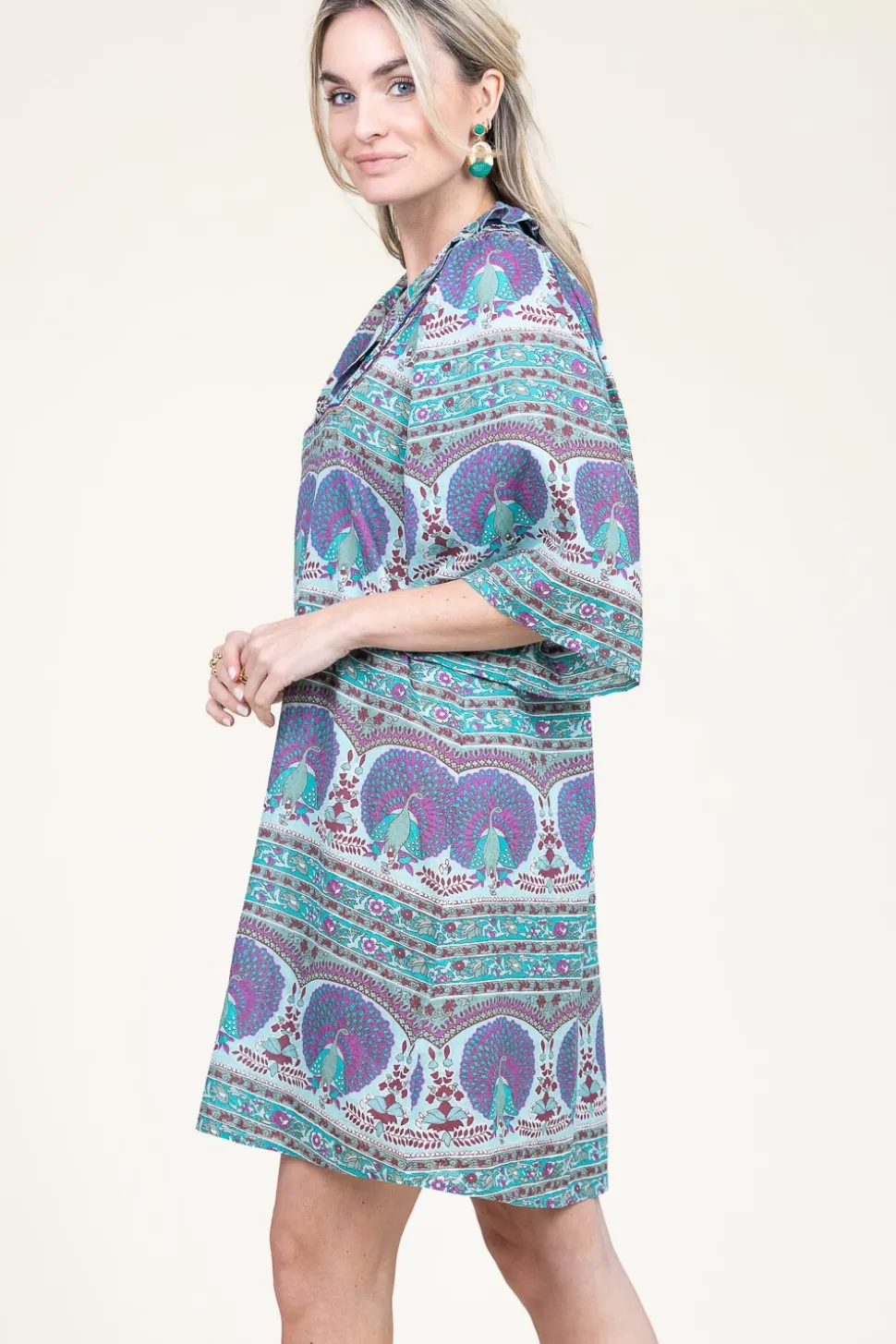 New Antik Batik Dress With Print And Embroidery Tala | Blue... | | Little Soho