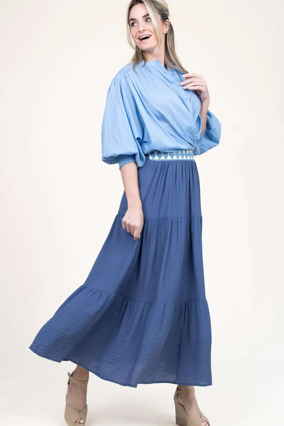 Store Louizon Ecovero Maxi Skirt With Crochet Detail Issa | Blue... | | Little Soho