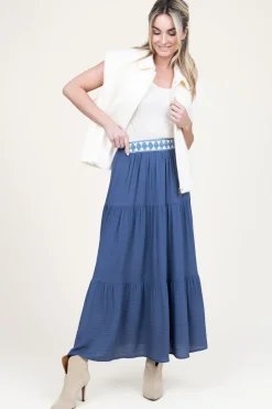 Store Louizon Ecovero Maxi Skirt With Crochet Detail Issa | Blue... | | Little Soho