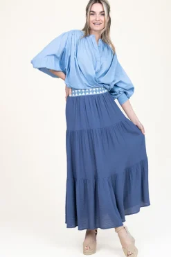 Store Louizon Ecovero Maxi Skirt With Crochet Detail Issa | Blue... | | Little Soho