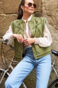 Fashion ba&sh Embroidered Waistcoat Mina | Green... | | Little Soho