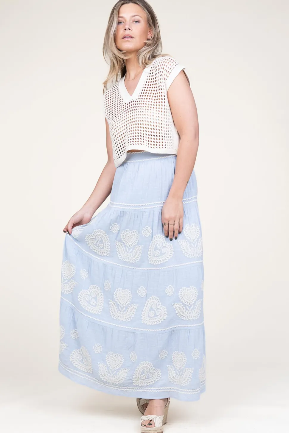Sale Antik Batik Embroidery Maxi Skirt Rony | Blue... | | Little Soho