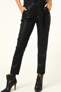 Fashion Knit-ted Faux Leather Paperbag Pants Francis | Black... | | Little Soho