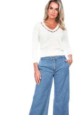 Sale Twinset Fine Knitted Sweater With Pearl Details Milano | Natural... | | Little Soho