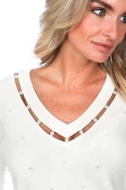 Sale Twinset Fine Knitted Sweater With Pearl Details Milano | Natural... | | Little Soho