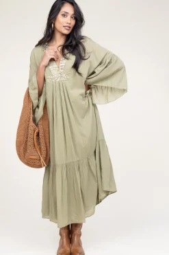 Hot Greek Archaic Kori Flowy Embroidered Maxi Dress Ireen | Green... | | Little Soho