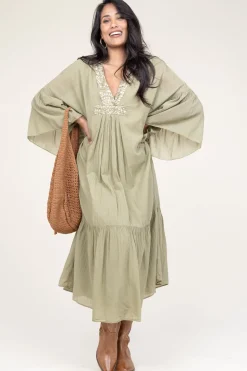 Hot Greek Archaic Kori Flowy Embroidered Maxi Dress Ireen | Green... | | Little Soho