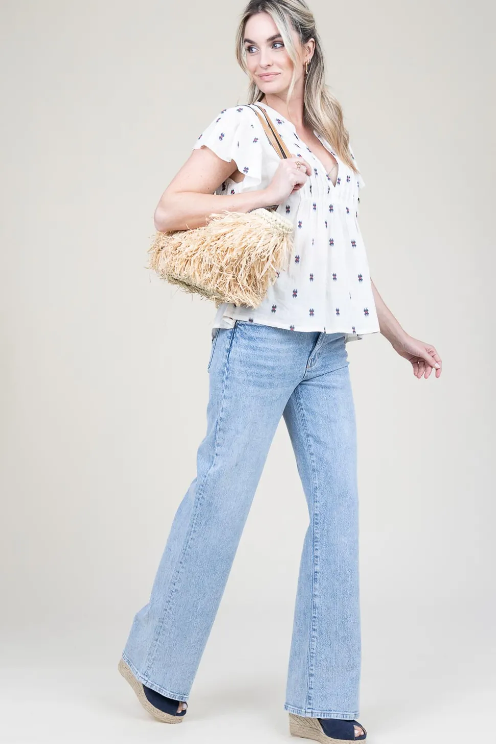 Shop Lollys Laundry Jacquard Top With Print Isabel | Natural... | | Little Soho