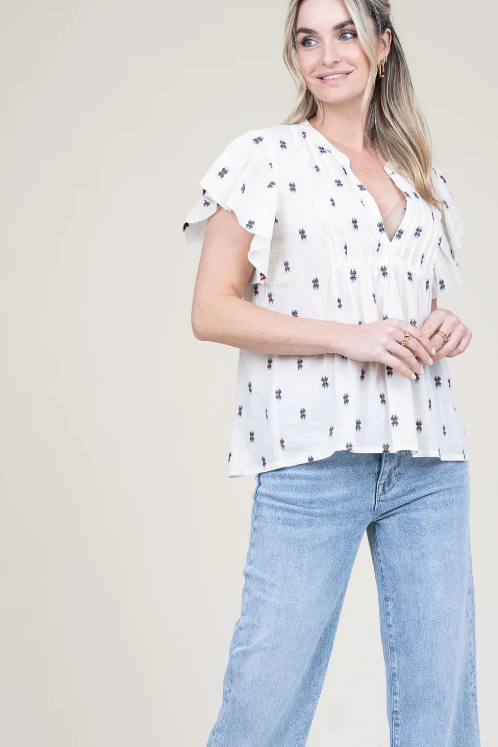 Shop Lollys Laundry Jacquard Top With Print Isabel | Natural... | | Little Soho
