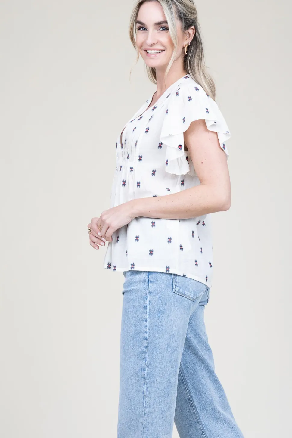 Shop Lollys Laundry Jacquard Top With Print Isabel | Natural... | | Little Soho