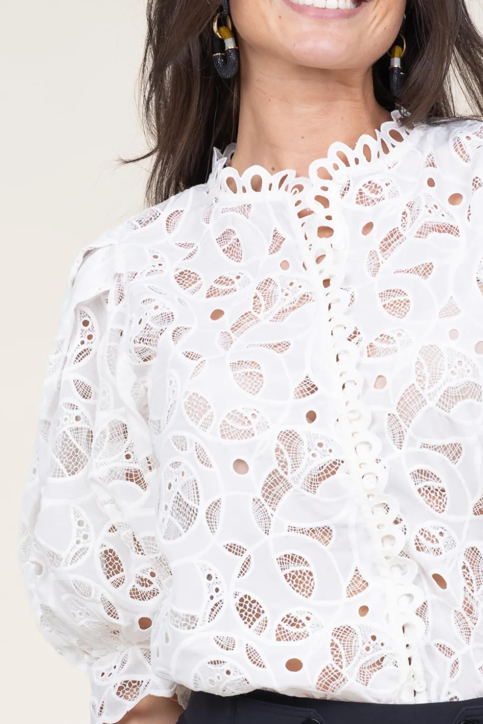 Clearance Copenhagen Muse Lace Blouse With Puffed Sleeves Mala | Natural... | | Little Soho
