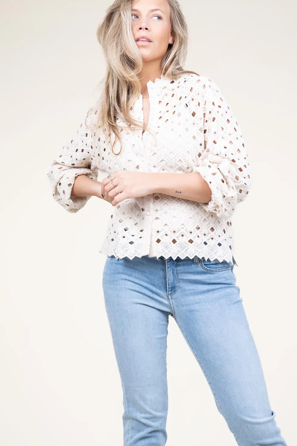 Sale Dante 6 Lace Blouse With Puffed Sleeves Afira | Natural... | | Little Soho