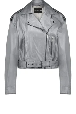 Clearance STUDIO AR Leather Biker Jacket Savannah | Silver... | | Little Soho