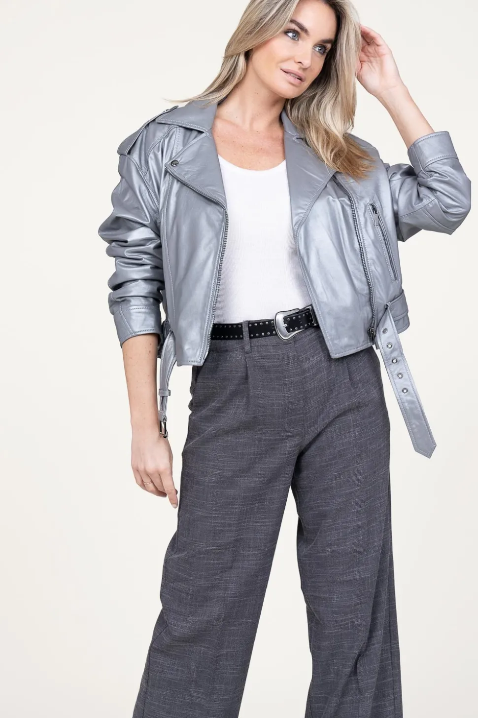 Clearance STUDIO AR Leather Biker Jacket Savannah | Silver... | | Little Soho