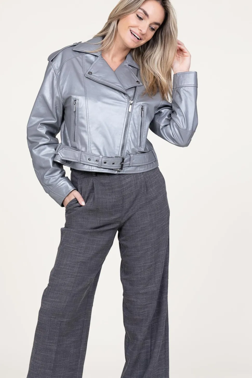 Clearance STUDIO AR Leather Biker Jacket Savannah | Silver... | | Little Soho