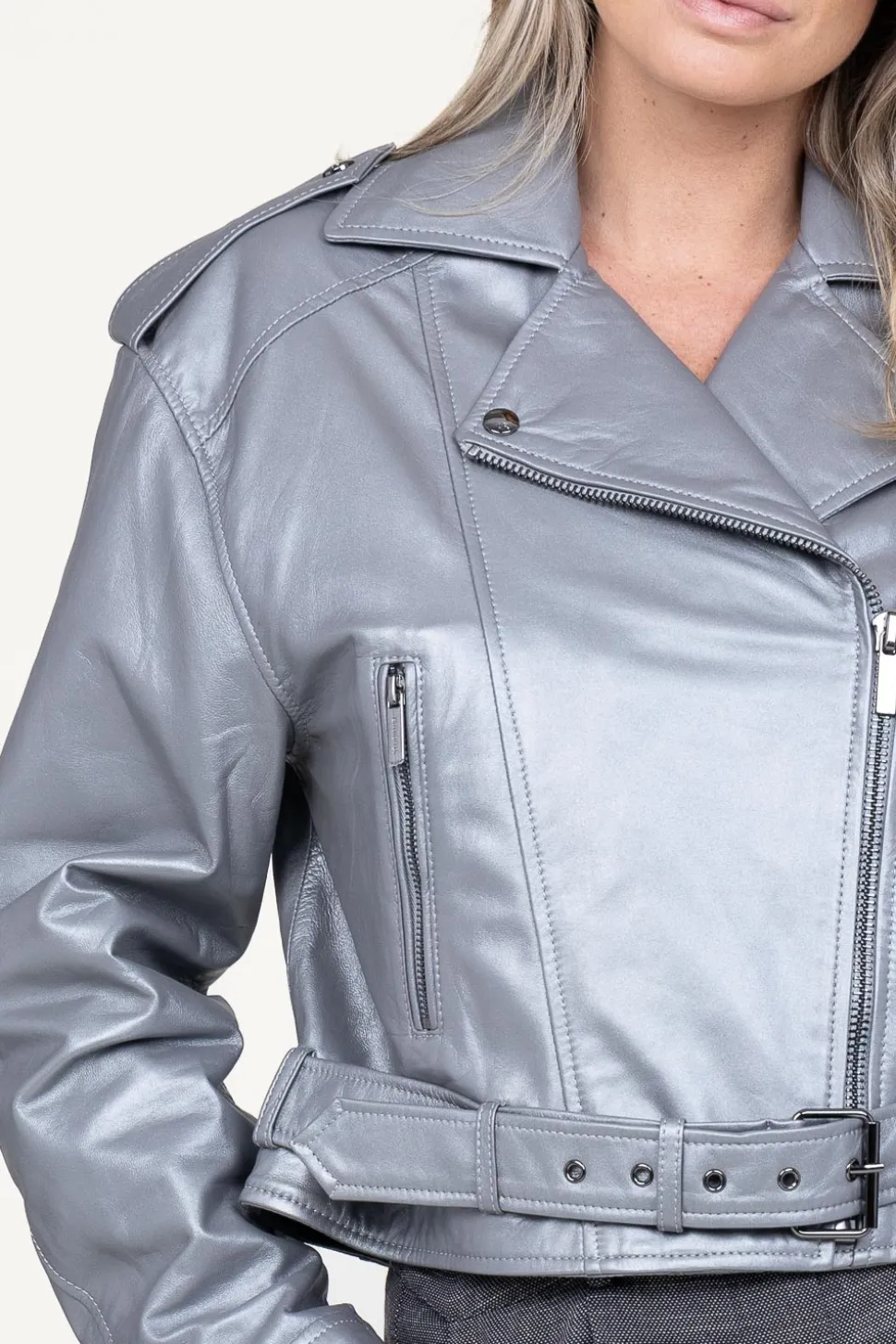 Clearance STUDIO AR Leather Biker Jacket Savannah | Silver... | | Little Soho