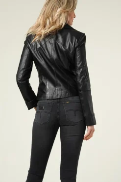Best Sale STUDIO AR Leather Biker Jacket With Zip Details Cherry | Black... | | Little Soho