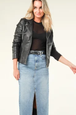 Store STUDIO AR Leather Biker Jacket With Tricot Details Kendall | Black... | | Little Soho