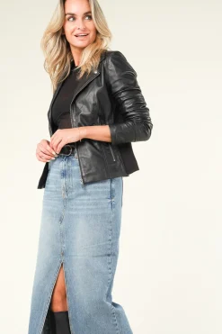 Store STUDIO AR Leather Biker Jacket With Tricot Details Kendall | Black... | | Little Soho