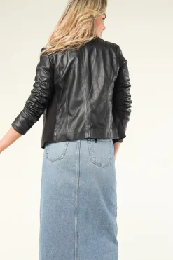 Store STUDIO AR Leather Biker Jacket With Tricot Details Kendall | Black... | | Little Soho