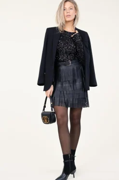 Fashion Ibana Leather Skirt With Frills Sivan | Black... | | Little Soho