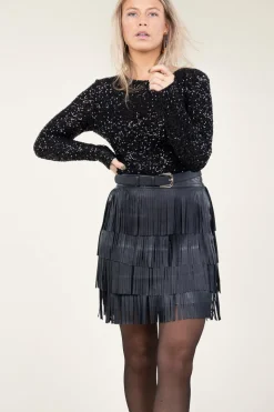Fashion Ibana Leather Skirt With Frills Sivan | Black... | | Little Soho