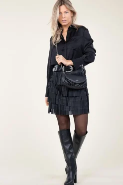 Fashion Ibana Leather Skirt With Frills Sivan | Black... | | Little Soho