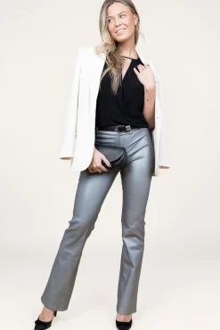 Discount STUDIO AR Leather Stretch Flared Pants Jaela | Silver... | | Little Soho