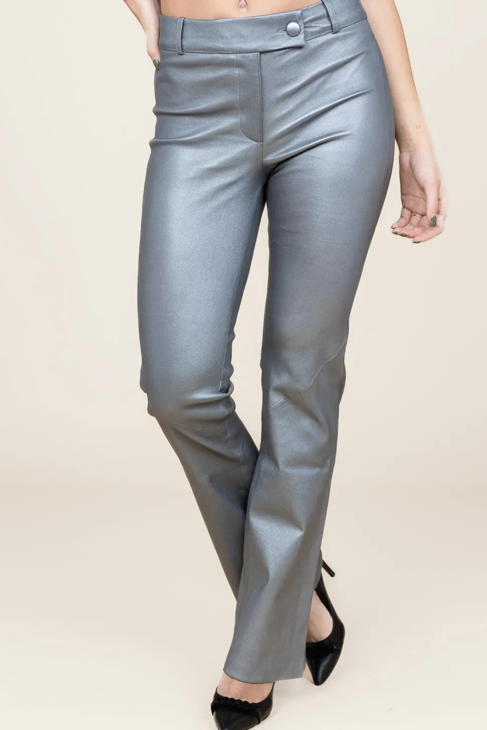 Discount STUDIO AR Leather Stretch Flared Pants Jaela | Silver... | | Little Soho