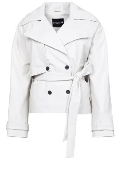 Cheap STUDIO AR Leather Trenchcoat Anza | White... | | Little Soho