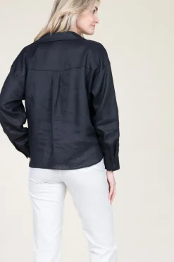 Fashion Greek Archaic Kori Linen Blouse With Tie Detail Marlin | Black... | | Little Soho