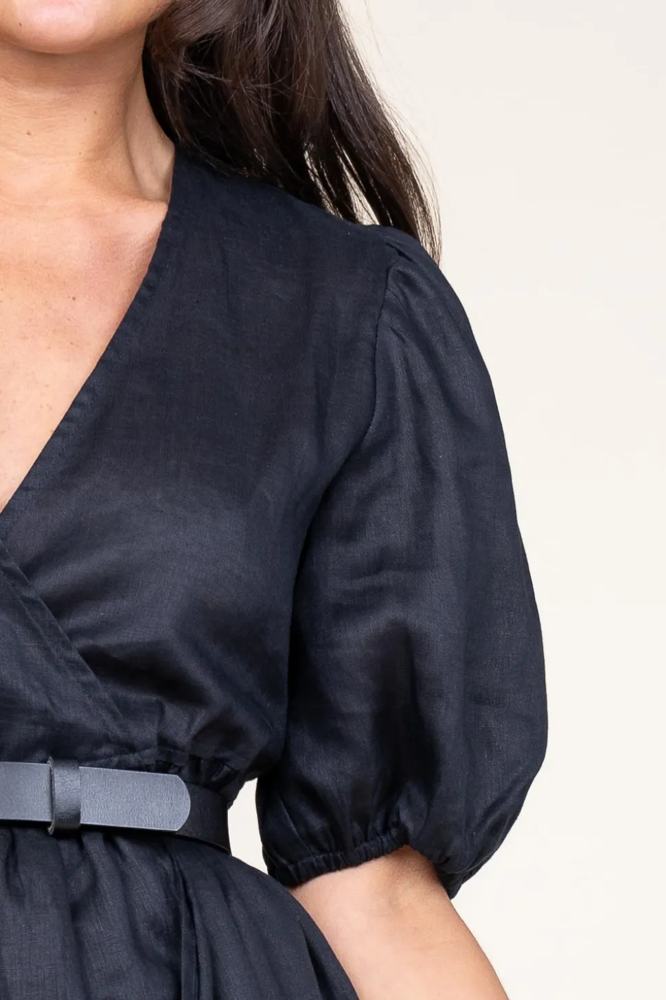 Cheap Greek Archaic Kori Linen Dress With Puffed Sleeves Jill | Black... | | Little Soho