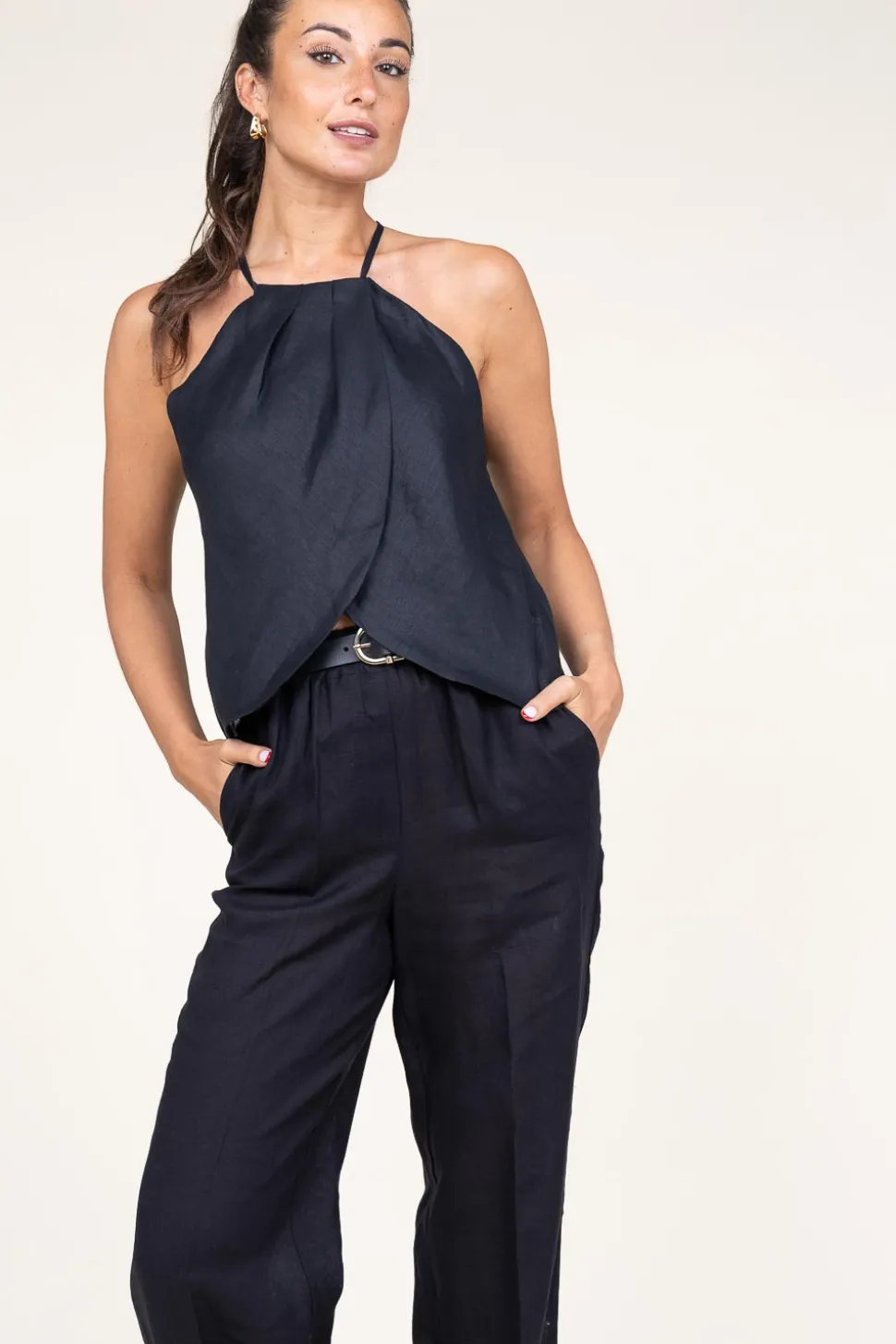 Store Greek Archaic Kori Linen Halter Top Pam | Black... | | Little Soho