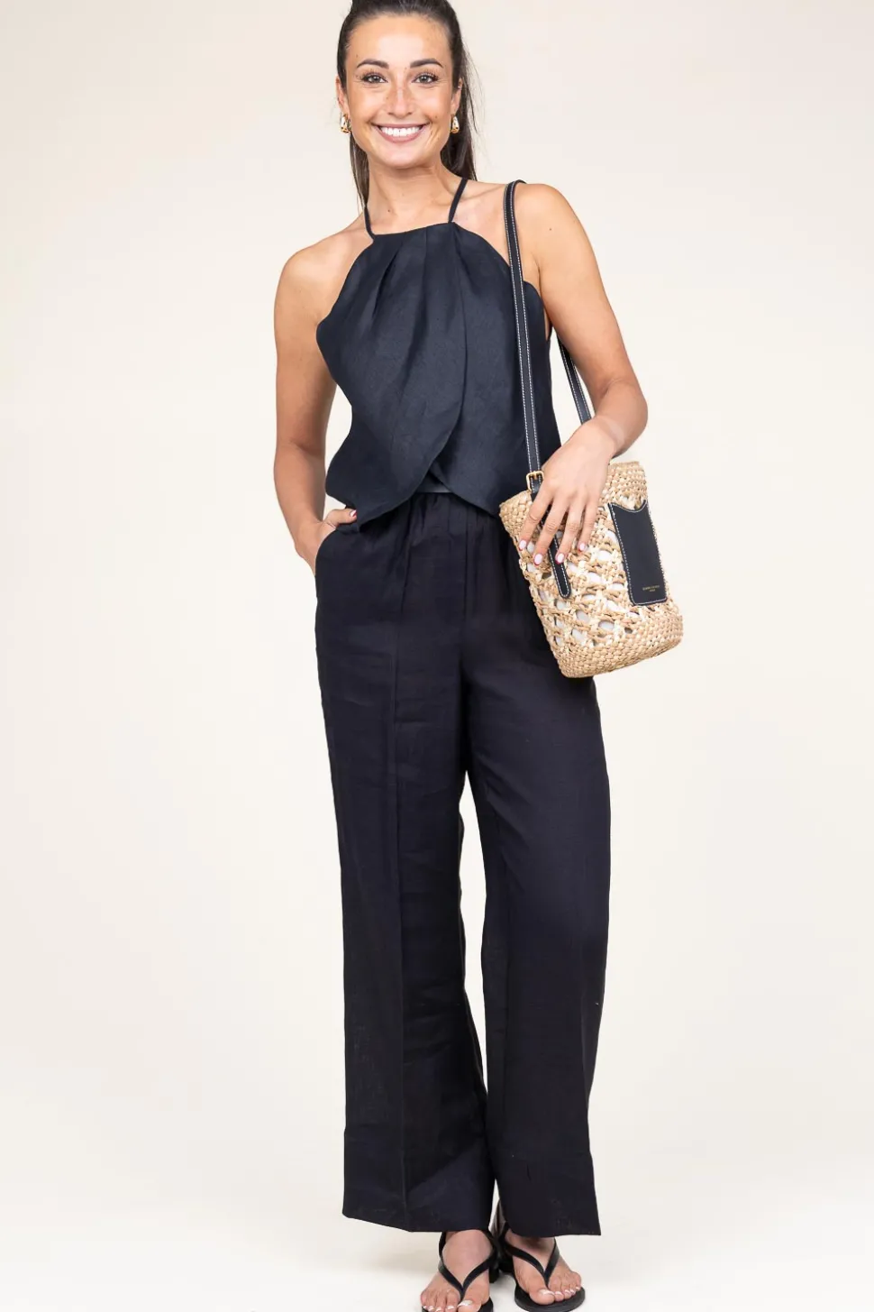 Store Greek Archaic Kori Linen Halter Top Pam | Black... | | Little Soho